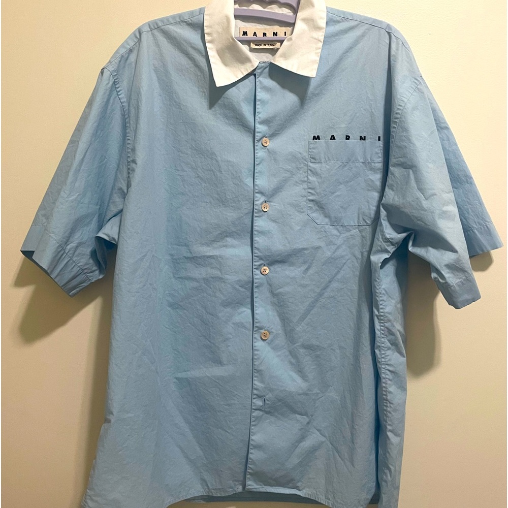 Marni Contrast Collar Shirt Light Blue
